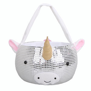 Lovely Sequin <strong>Unicorn</strong> Easter Basket <strong>Party</strong> Holiday <strong>Supplies</strong> Egg Hunting Easter Gift Storage Decor Basket Girls Tote Bags - Product Image 2