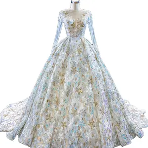 럭셔리 로얄 블루 페르시 분할 스팽글 3D 꽃 깊은 v 긴 소매 로얄 블루 파티 볼 가운 인어 드레스