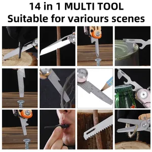 Outil multifonction 10-en-1 : couteau de poche, ciseaux pliants, pinces, décapsuleur, équipement de survie pour le camping, outil EDC pour l'extérieur, tournevis, sac de rangement - Product Image 5