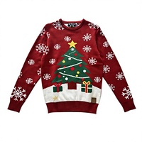 Pull en tricot jacquard 100 % acrylique respirant, motif dessin animé, chaud et confortable pour l'hiver, idéal pour les fêtes et comme cadeau.