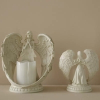 Décorations de fête de noël, ailes d'ange gardien, Sculptures d'église, Statue d'ange de prière en résine, bougeoir électronique