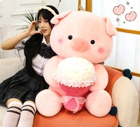 Boneka Gantungan Kunci Babi Lucu dengan Buket Bunga, Hadiah Valentine untuk Anak Perempuan, Paket Boneka Plush