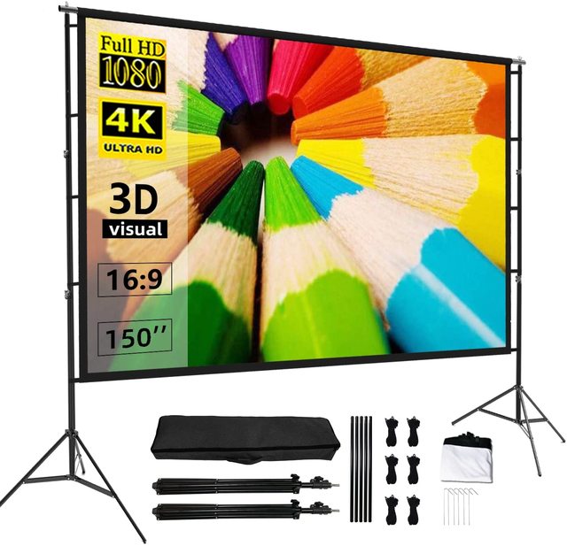 Portable 16:9 4K HD Rear Front Movie Screen Pull Down With Carry Bag Wrinkle-Free Design Home Theater Backyard Cinema Projection