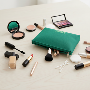 Pochette cosmétique personnalisable en tissu naturel de qualité supérieure avec fermeture éclair, organiseur de beauté multi-usages, cadeau promotionnel 8.5x5.5x2.25 - Product Image 5