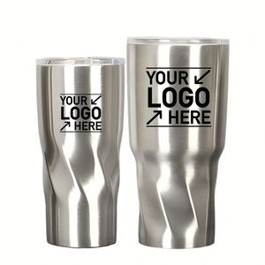 แก้วน้ำสแตนเลสเก็บความเย็นแบบมีฝาปิด ขนาด 20 ออนซ์ 30 ออนซ์  ผนังสองชั้น  ลายเกลียว  สำหรับใส่เบียร์ กาแฟ  พร้อมโลโก้สั่งทำได้ - Product Image 1