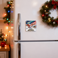Autocollants magnétiques pour réfrigérateur en acrylique carré à colle liquide sur le thème des fêtes de Noël Ski Santa