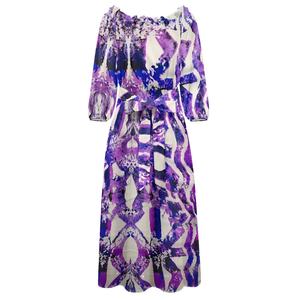 Abito da sera viola elegante di alta qualità con stampa Tie-dye modello tribale polinesiano abito <span class=keywords><strong>monospalla</strong></span> a maniche lunghe da donna - Product Image 4