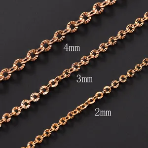 Chaîne de clavicule en acier inoxydable doré, maillons Rolo brillants et gaufrés, 2/3/4 mm, collier pour femmes et hommes, cadeau de bijoux - Product Image 4