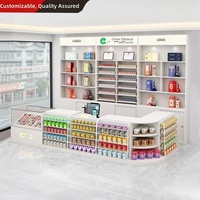 Meuble de rangement et présentoir personnalisable en bois pour alcool et tabac, idéal pour les magasins de proximité, supermarchés et centres commerciaux