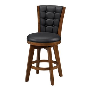 Core Set of 2 Swivel Counter <b>Stool</b> Chairs Brown Black Faux <b>Leather</b> Transitional Dining Home Office - Product Image 6