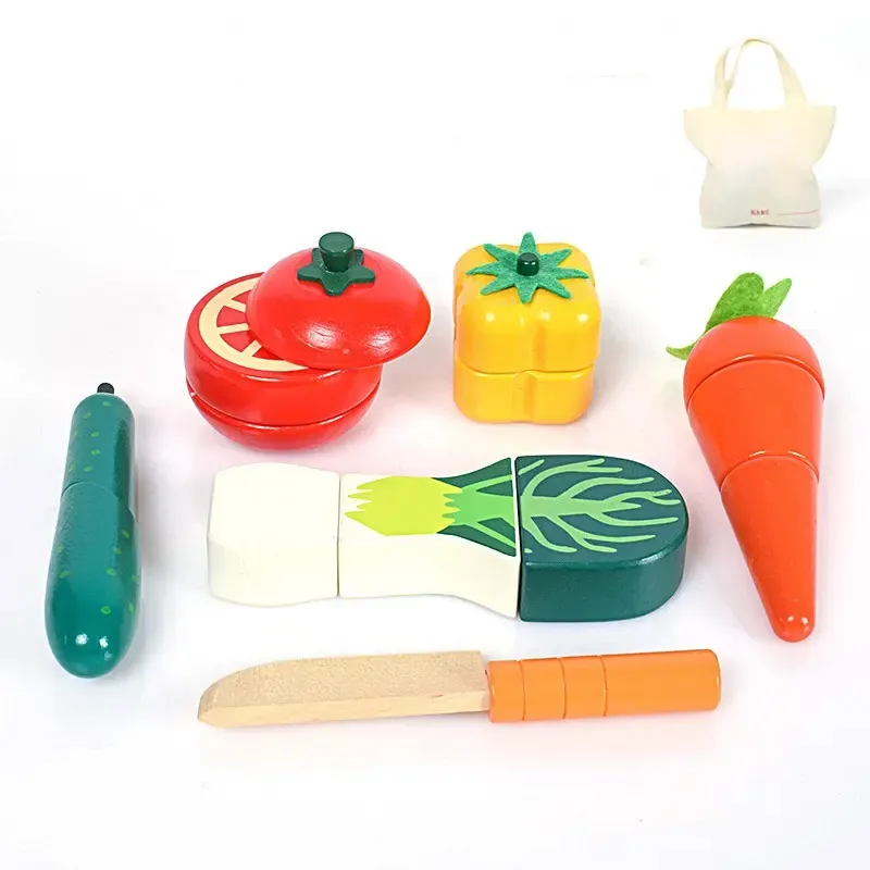 Juegos de simulación, juguetes de madera, juguetes de cocina de madera con verduras para niños