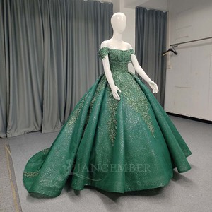 ANY205 Vestido de noche verde esmeralda brillante con encaje bordado - Product Image 2