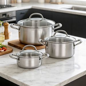 Utensilios de Cocina, Olla para Sopa de Acero Tri-Ply, Juego de Ollas de Acero Antiadherentes para Cocina de Gas e Inducción - Product Image 1