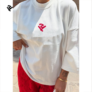 T-<span class=keywords><strong>shirt</strong></span> oversize personnalisé avec logo brodé, <span class=keywords><strong>blanc</strong></span>, 100% <span class=keywords><strong>coton</strong></span>, <span class=keywords><strong>tee</strong></span>-<span class=keywords><strong>shirt</strong></span> décontracté ample, streetwear, manches courtes, tendance Y2K pour femmes - Product Image 4