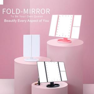 USB Rechargeable Foldable LED Vanity Makeup Mirror Dimmable Cosmetic Travel Mirror - Product Image 3