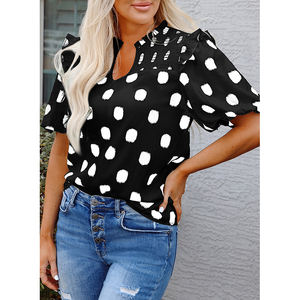 Dear-Lover grosir DDP udara dukungan pengiriman Polka Dot cetak Shirred Yoke berlekuk leher balon lengan blus atasan wanita - Product Image 4