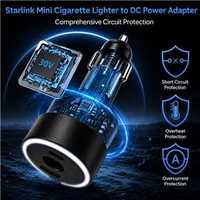 Pengisi Daya Mobil Multi-Port untuk Starlink Mini, DC 60W + Type-C 27W + USB 15W Adaptor Cepat Bersamaan
