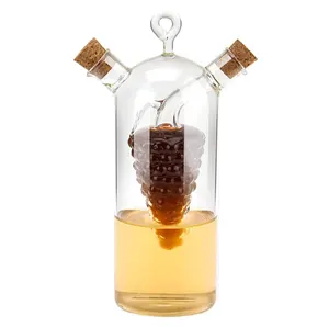 Hand-blown Glass Olive Oil Vinegar Cruet With Double 2 in 1 inner tank oil vinegar separation kettle