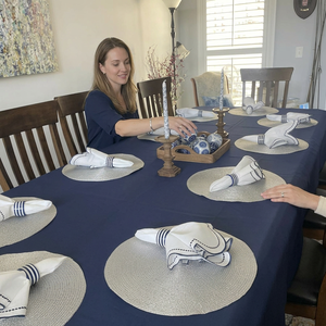 Classic <b>Round</b> Resin Napkin Rings with Navy Stripe Design for Elegant <b>Table</b> Decor Party Use - Product Image 1