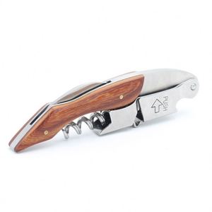 Stainless Steel Leather-Sheathed Wood Handle 4-in-1 Multi-Functional Wine & Bottle <b>Cap</b> Opener with Portable Design - Product Image 3