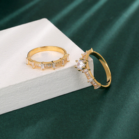 Bague en cuivre pour femme, tendance et très vendue, avec zircon CZ, ensemble de deux bagues, bijoux, bague de mariage en or 18 carats