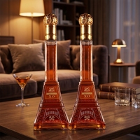 Bouteille de vin personnalisée en verre cristal en forme de tour de 500 ml, fabriquée en Chine, avec bouchon en liège