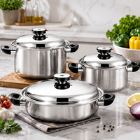 6 pièces en acier inoxydable batterie de cuisine 3ply sans graisse sans eau ensemble de casseroles et poêles à induction 304