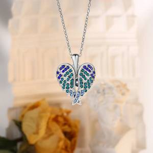 Pendentif personnalisé avec projection photo, ailes <span class=keywords><strong>d</strong></span>'ange, cent langues « Je t'aime », plaqué argent, zircon, chaîne à maillons, chaîne tendance en alliage - Product Image 6