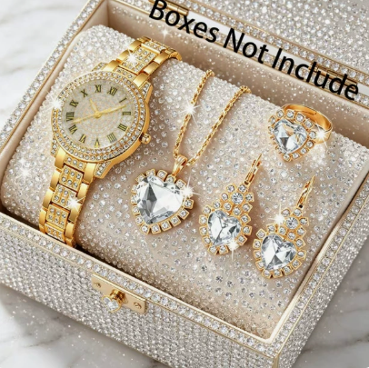 2026 Hot Sale Women Watch Jewelry Set Alloy Rhinestone Wristwatch Business Holiday Gift Set for Ladies
