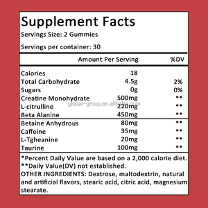 Integratore di Creatina in Gommose ad Alta Potenza OEM/ODM con L-Taurina, Betaina, Alfa GPC per il Supporto delle Prestazioni Muscolari - Product Image 2