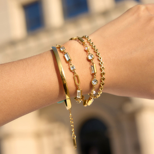 J&amp;D Elegant <strong>Aesthetic</strong> Shimmering Crystal <strong>Bracelet</strong> White Geometric Pearl Steel <strong>Bracelet</strong> Tarnish Free Everyday Wear Trendy Jewelry - Product Image 1