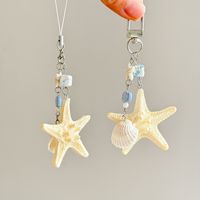 Llaveros de Estrella de Mar con Diseño de Animales Marinos, Hechos a Mano con Conchas Naturales, Abalorios para Bolsos con Temática Oceánica, Estilo Vacaciones en la Playa, Abalorios para Teléfonos Móviles