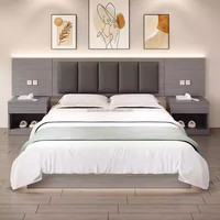 Juego de Muebles de Dormitorio Económico y Moderno de Madera Sólida para Apartamento u Hotel, con Cama Queen/King, Cabecera, Mesita de Noche, Mueble para TV y Armario