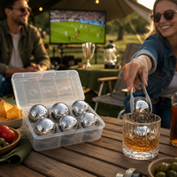 Glaçons réutilisables en acier inoxydable 304 poli miroir, en forme de ballon de football, écologiques, pour bars sportifs, fêtes, vin et bière