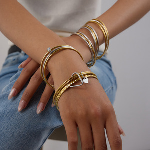 Multi-Ring Bangle Titanium Steel Stackable Wave Design For Women Gift Jewelry - Product Image 3