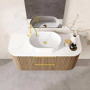 Mueble de baño de pared a rayas de roble moderno <span class=keywords><strong>Myn</strong></span> de madera maciza con acabado de laca para inodoro y lavabo de cerámica - Product Image 2