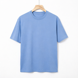 Camiseta de Jersey de Algodón Azul Claro para Hombre, Manga Corta, Cuello Redondo, Corte Regular, Color Sólido Informal - Product Image 1