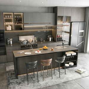Ensemble d'armoires de <span class=keywords><strong>cuisine</strong></span> modulaires haut de gamme, personnalisées, sans poignées, avec grand espace de rangement, en pierre, pour maison et appartement, directement de l'usine - Product Image 3