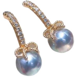 S925 <b>Silver</b> DIY Pearl Accessories Empty <b>Bracket</b> and Bow for Jewelry Earrings with 7-9mm Round Beads 21238 - Product Image 5