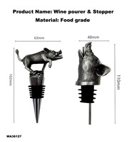 Venta al por mayor personalizado 3D diseño bronce gris Metal decoración tapón de botella Metal Animal cabeza de jabalí tapón de botella y vertedor de vino