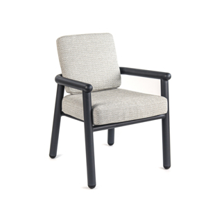 Sillón de Exterior Minimalista Contemporáneo, Tapizado en Tela, Estructura de Aleación de Aluminio, Patas Cónicas, Apilable, Impermeable, Silla de Jardín - Product Image 1