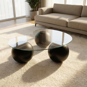 Table Basse Créative Minimaliste <span class=keywords><strong>LeTao</strong></span> Tao 2026 Nouveau Modèle en Verre Trempé Durable avec Cadre Métallique Style Crème Forme Cachemire Facile à Assembler - Product Image 1