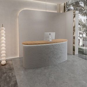 Escritorio de <span class=keywords><strong>recepción</strong></span> MDF de piedra imitación moderno con luz LED para salón de belleza pequeño, tienda de <span class=keywords><strong>peluquería</strong></span>, <span class=keywords><strong>Mostrador</strong></span> de Bar y uso en Hotel - Product Image 5
