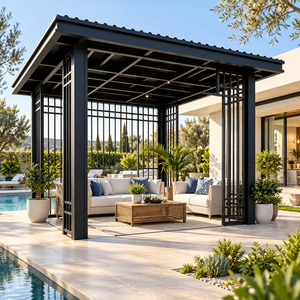 Gazebo de Aleación de Aluminio New Direction, Pérgola de Techo Plano de Estilo Chino Moderno, Pabellón de Jardín Exterior Hecho a Medida - Product Image 1