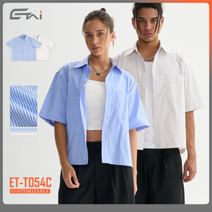 Chemise boutonnée pour <span class=keywords><strong>homme</strong></span> en polyester, coupe ample et courte, à rayures estivales, manches courtes, style formel et professionnel - Product Image 4