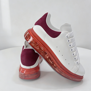 Zapatos para caminar de suela gruesa, cómodos y de alta calidad. Diseño de tacón de terciopelo blanco y rojo de lujo. Zapato casual con suela gruesa y elevada - Product Image 2