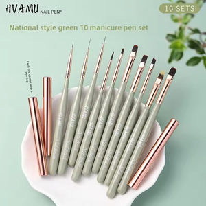 10pcs Japanese Style Nail Art Brush <b>Set</b> <b>Crimped</b> Oval Fine Nylon Liner Sturdy Wooden Handle for UV Lamp Gel Salon Manicure - Product Image 3