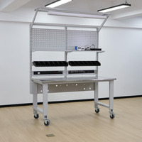 Banco de Trabajo Resistente para Electrónica con Estantes Modulares, Cajones y Accesorios Industriales para Aplicaciones en Talleres y Fábricas