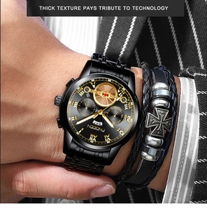 FNGEEN-<span class=keywords><strong>reloj</strong></span> de pulsera de acero para hombre, cronógrafo de cuarzo, resistente al agua - Product Image 2