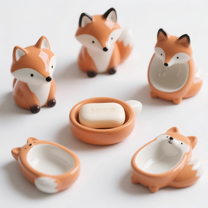 Jabonera de Cerámica con Diseño de <span class=keywords><strong>Zorro</strong></span> de Dibujos Animados - Bandeja de Baño 3D Pintada a Mano, Pedido Personalizado al por Mayor para Suministro a Hogares y Tiendas Infantiles - Product Image 1